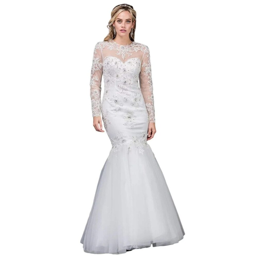 Dancing Queen Bridal #0075 Lace Applique Mermaid Sweetheart Illusion  Gown Sz XL